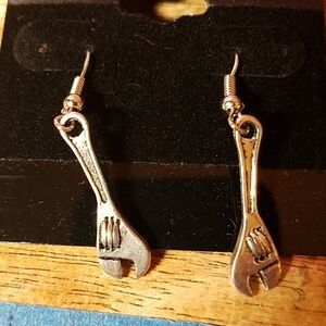 Wrench Silver Tone Earrings